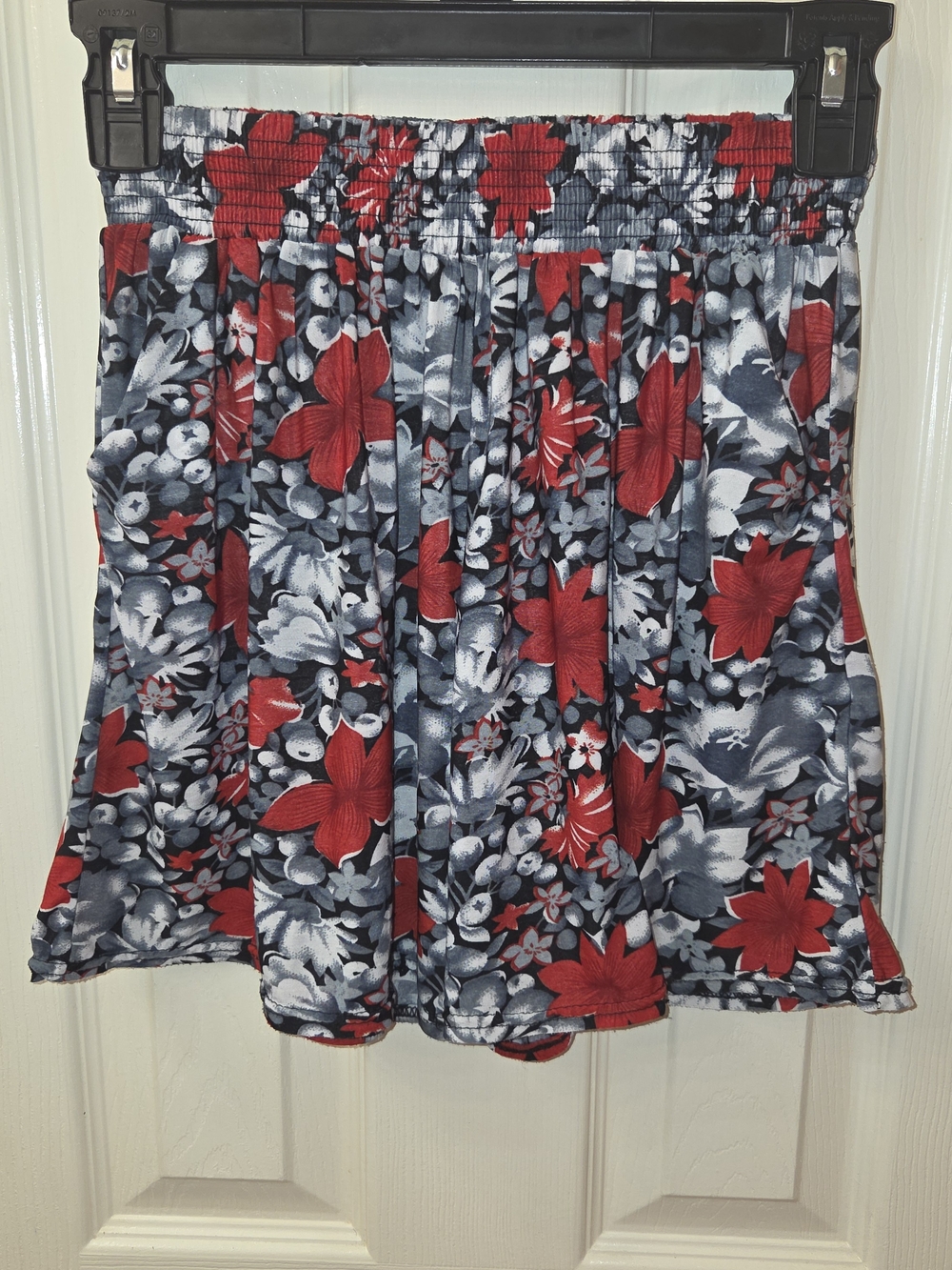Floral Red & Gray Smocked Waist Kid's Shorts